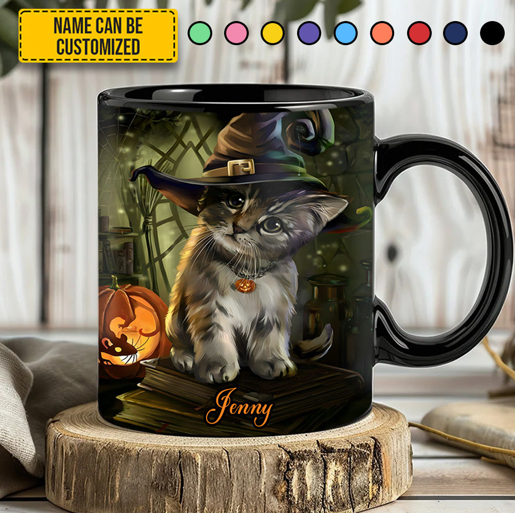 Personalized Halloween Witch Cat Black Mug