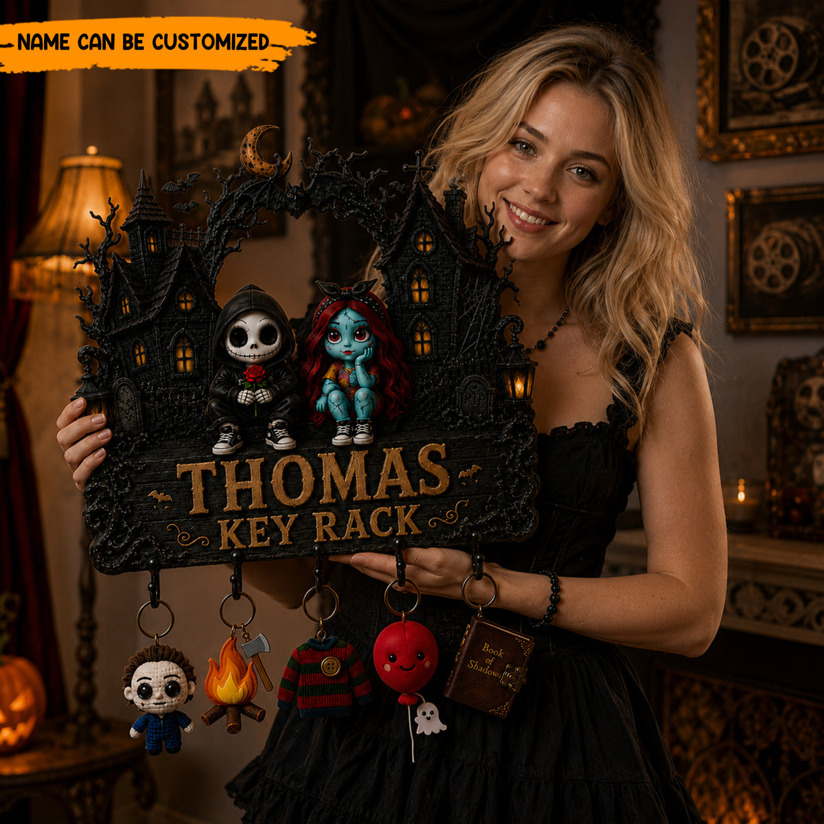 Personalized Halloween Couple Key Rack