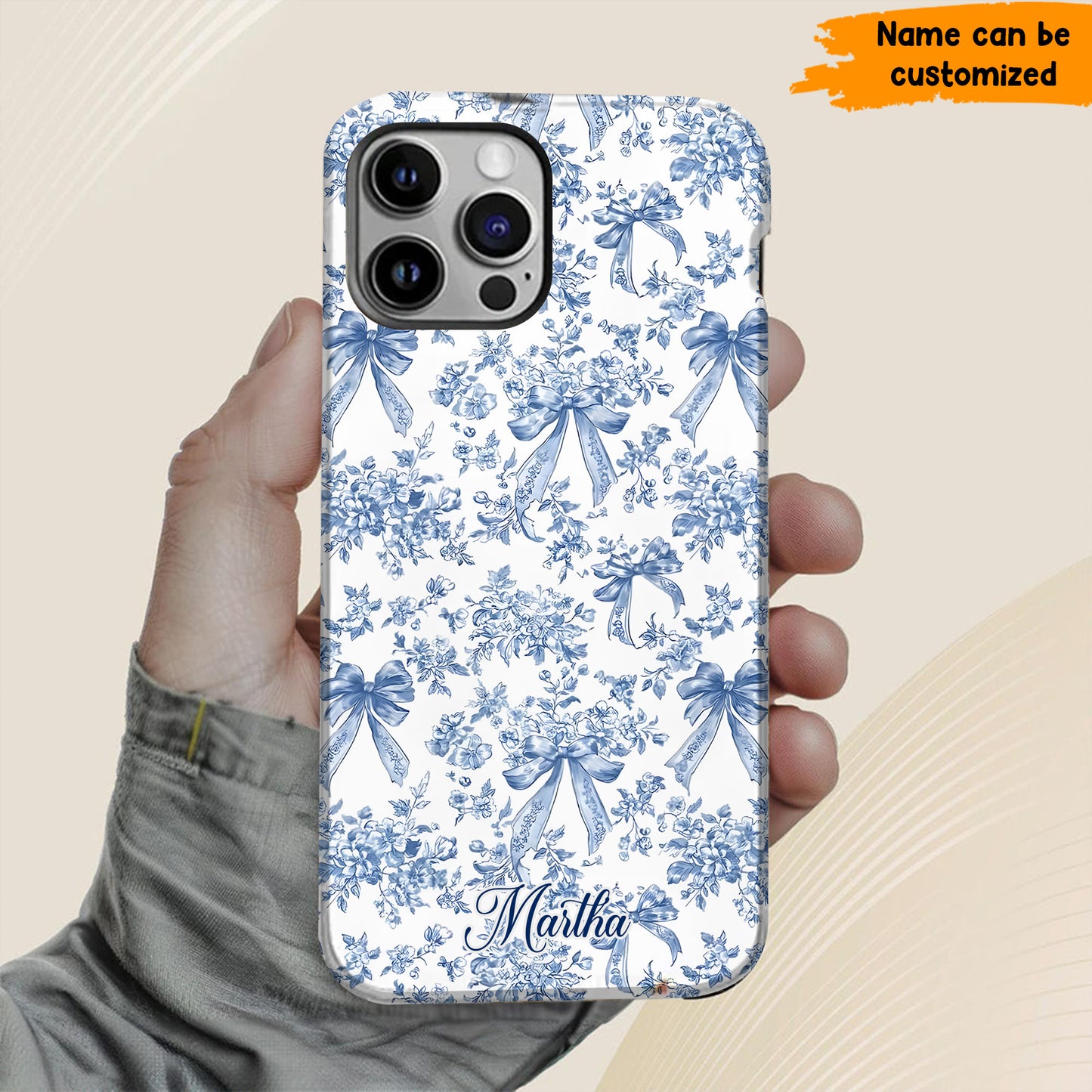 Personalized Bow Toile De Jouy Phone Case