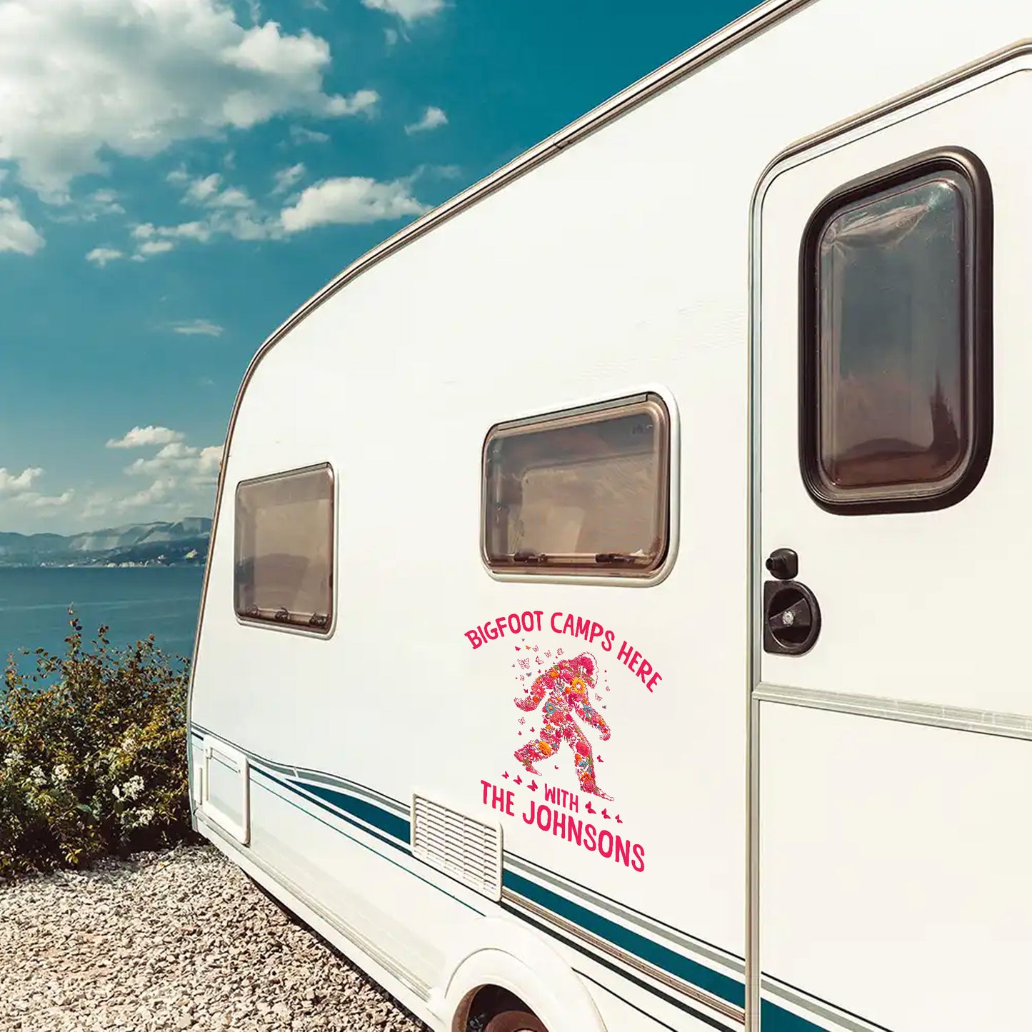 Bigfoot Camps Here - Personalized Bigfoot Decal