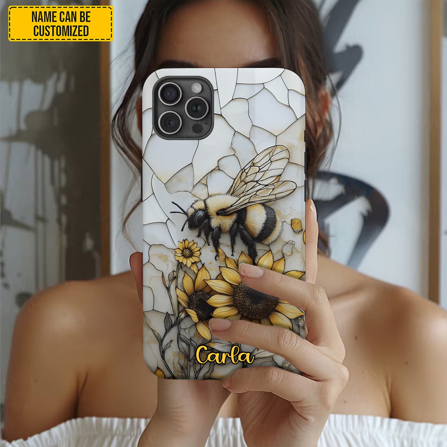 Sunflower Bee Stained Glass - Personalized Phone Case