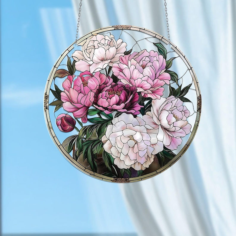 Peony Suncatcher ACRYLIC Hanging Sign, Peony Window Hanging