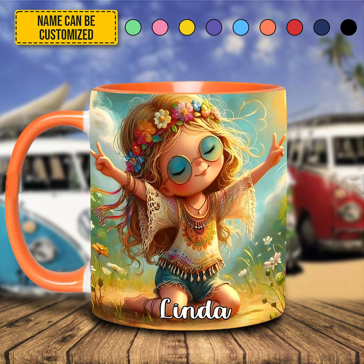 Personalized Hippie Girl Accent Mug