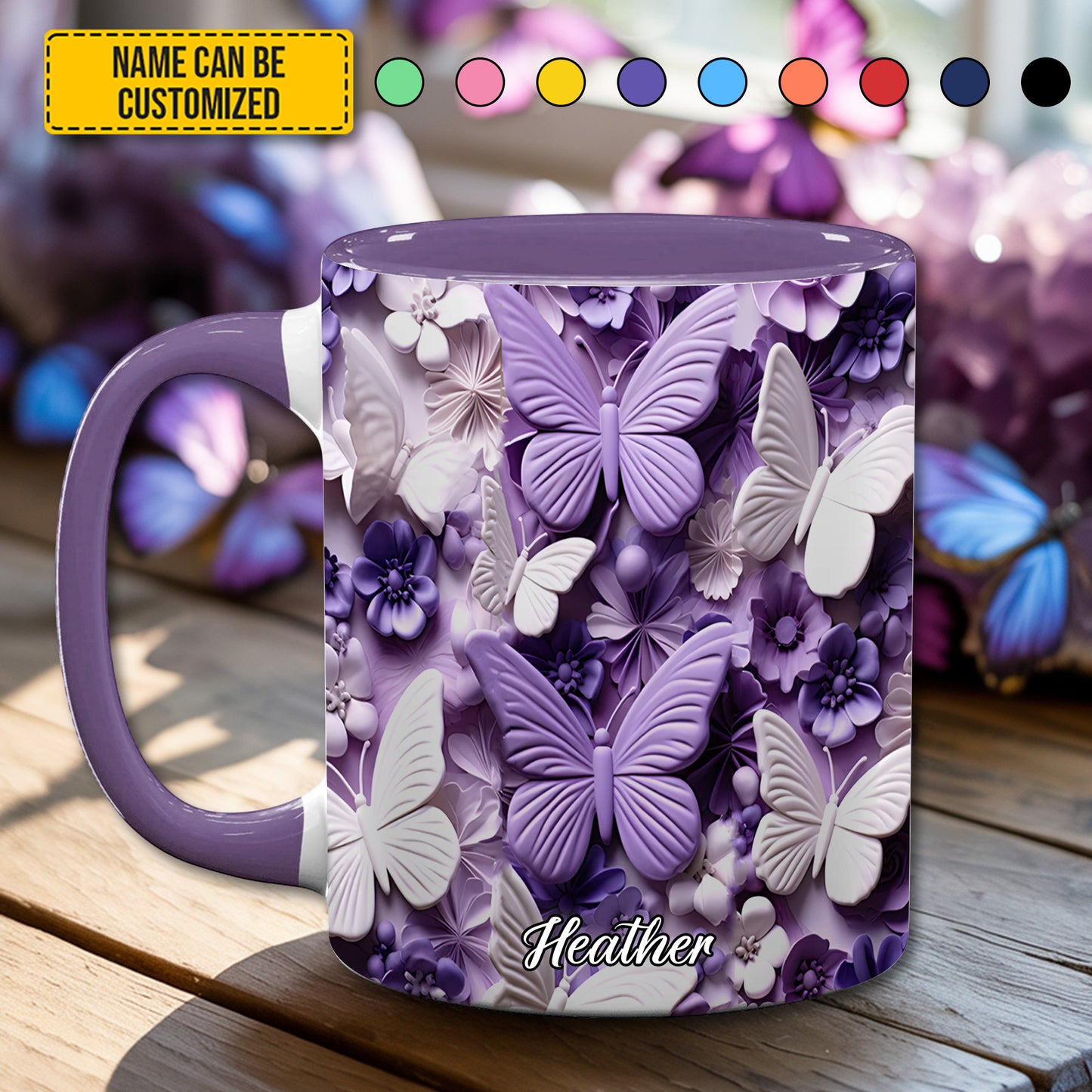 Purple Butterfly - Personalized Accent Mug