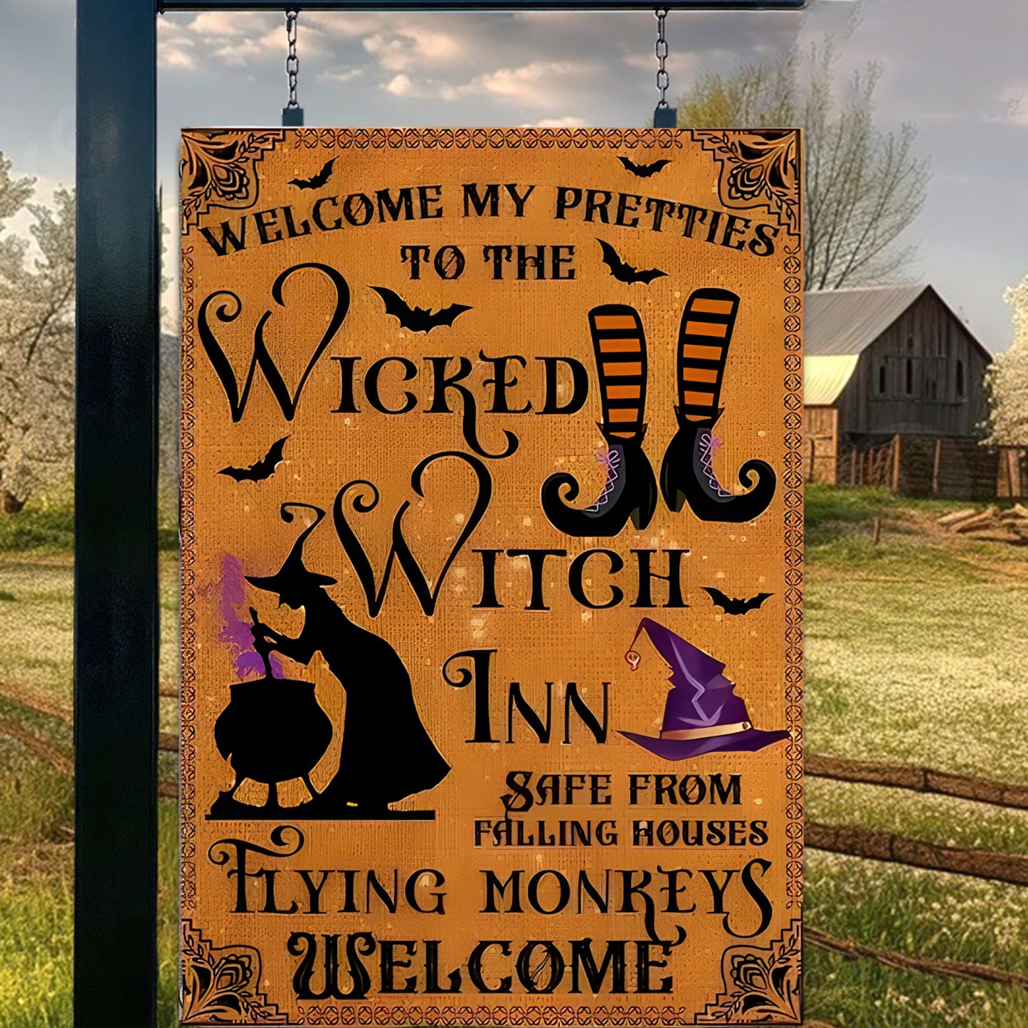 Welcome My Pretties To The Wicked - Witch Metal Sign