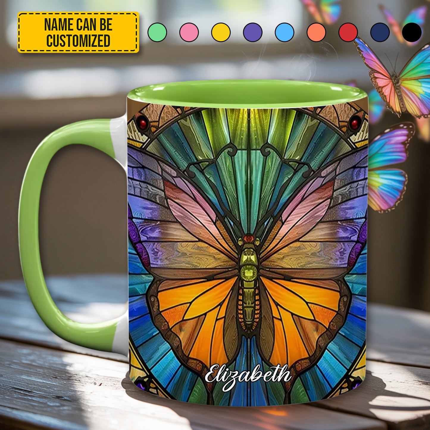 Personalized Vibrant Butterfly Accent Mug