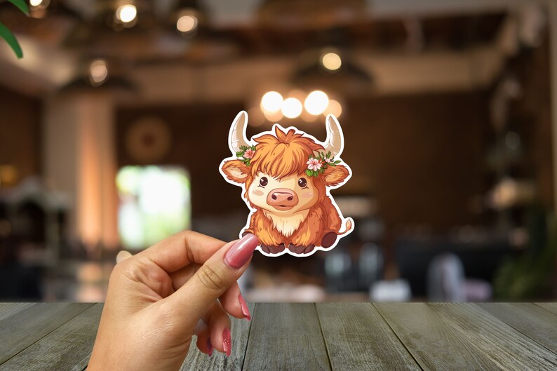 Adorable Cute Baby Highland Cow Kawaii Sticker