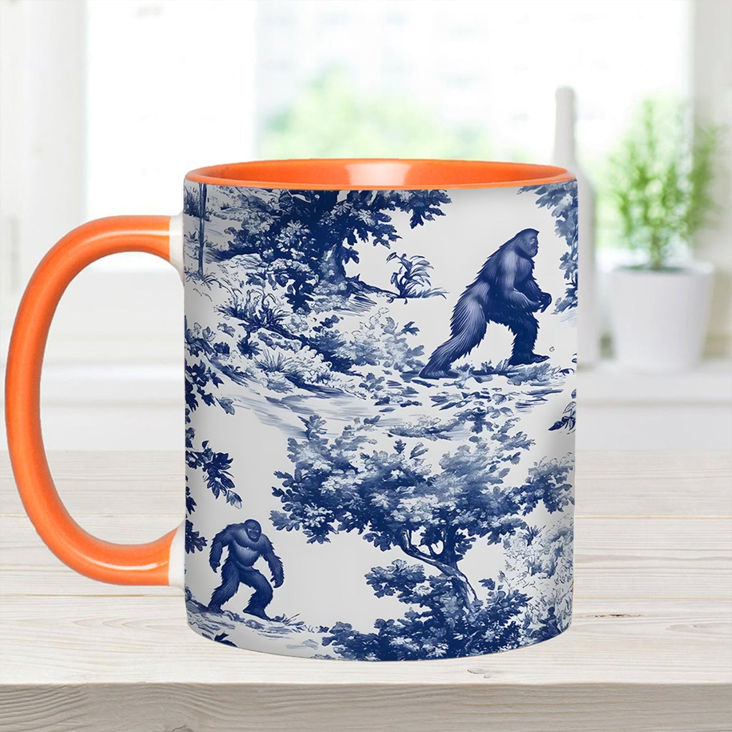 Bigfoot Sasquatch Print Forest Toile Funny Accent Mug