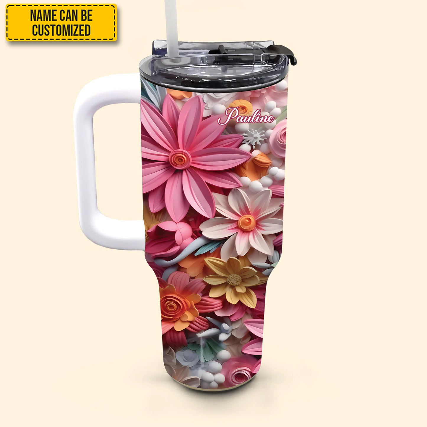 Colorful Flowers - Personalized Tumbler With Handle 40oz