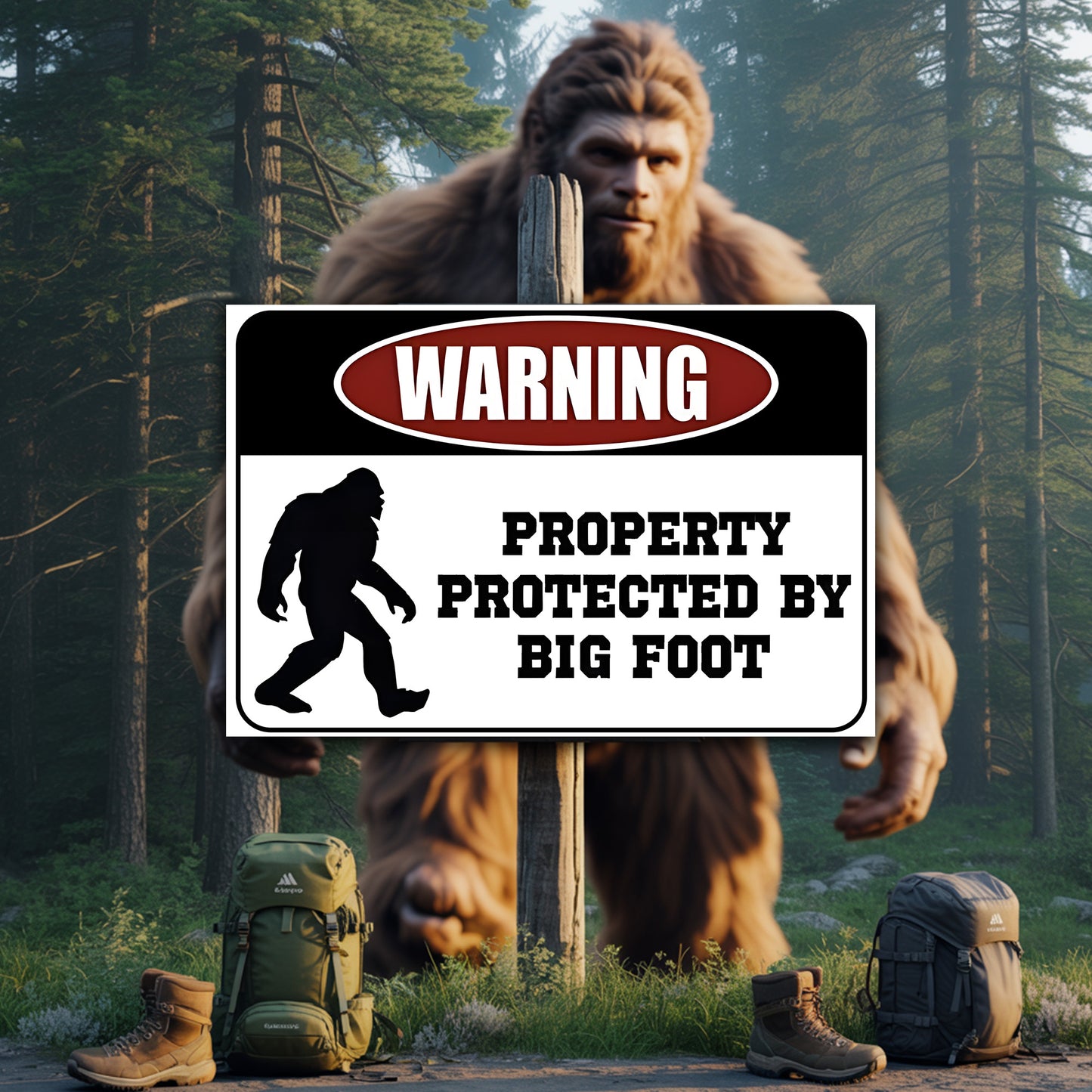 Protected by Bigfoot – Funny Metal Sign