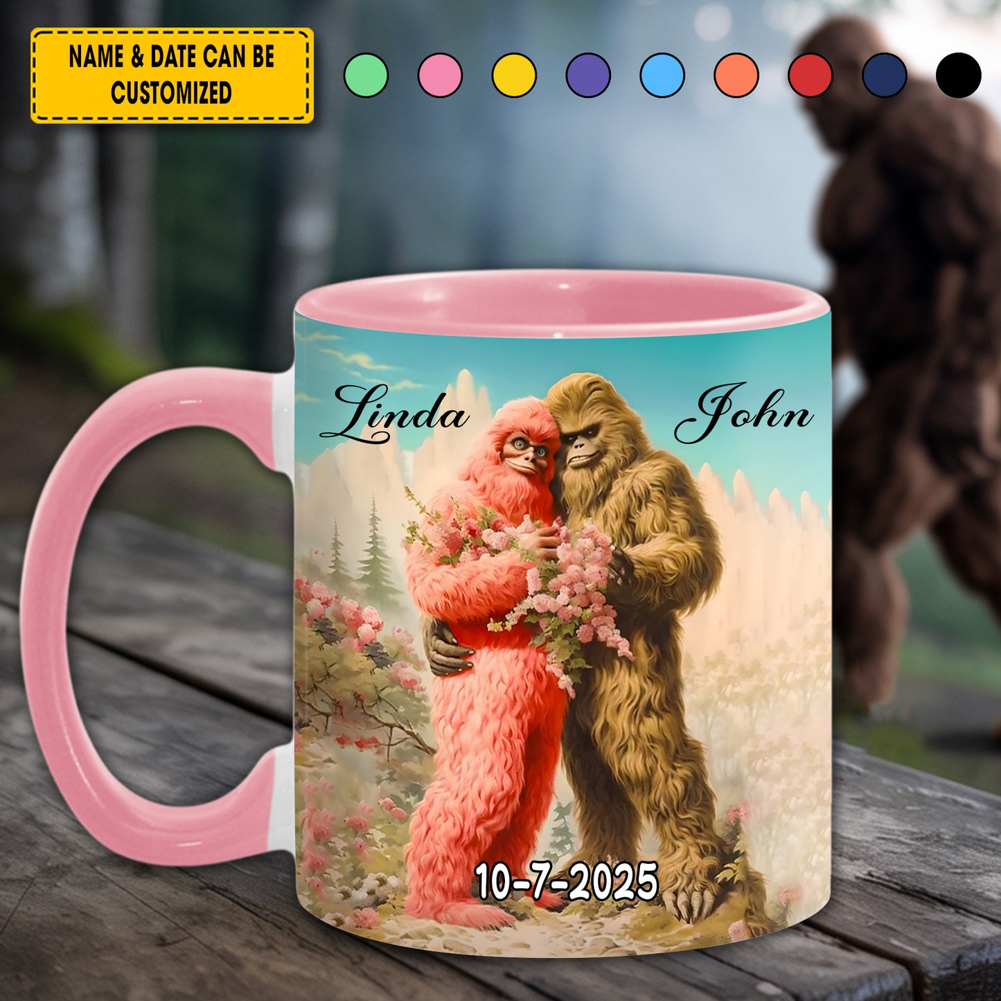 BigFoot Lovers Anniversary – Personalized Accent Mug Birthday, Anniversary Gift For Lover, Couples, Spouses, Husband, Wife