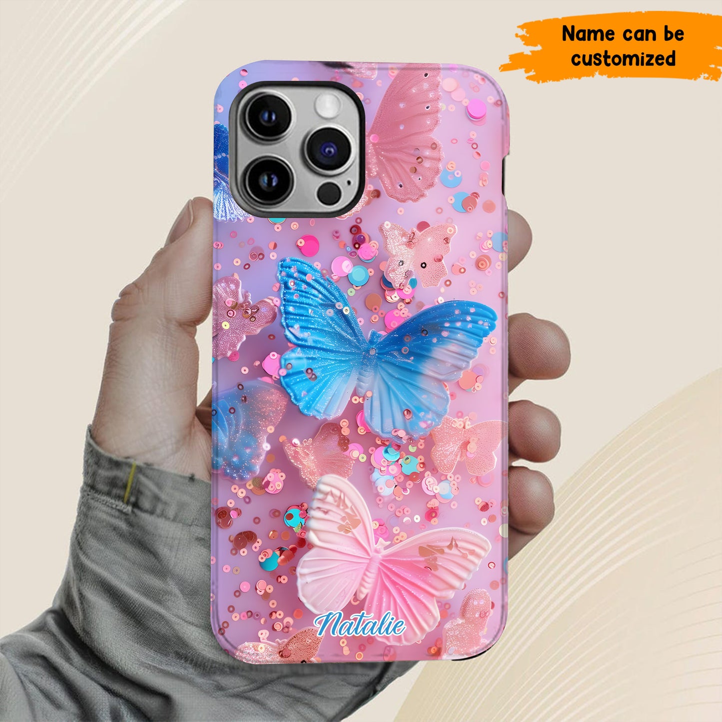 Personalized Butterfly Glitter Phone Case
