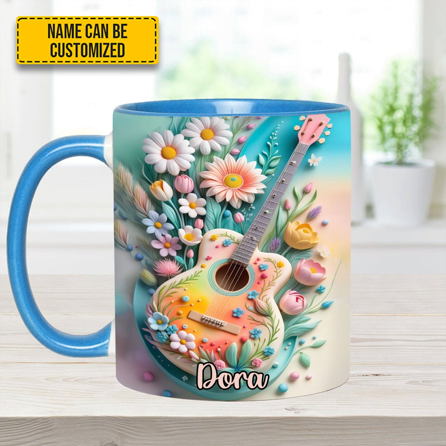 Guitar Floral - Personalized Guitar Accent Mug