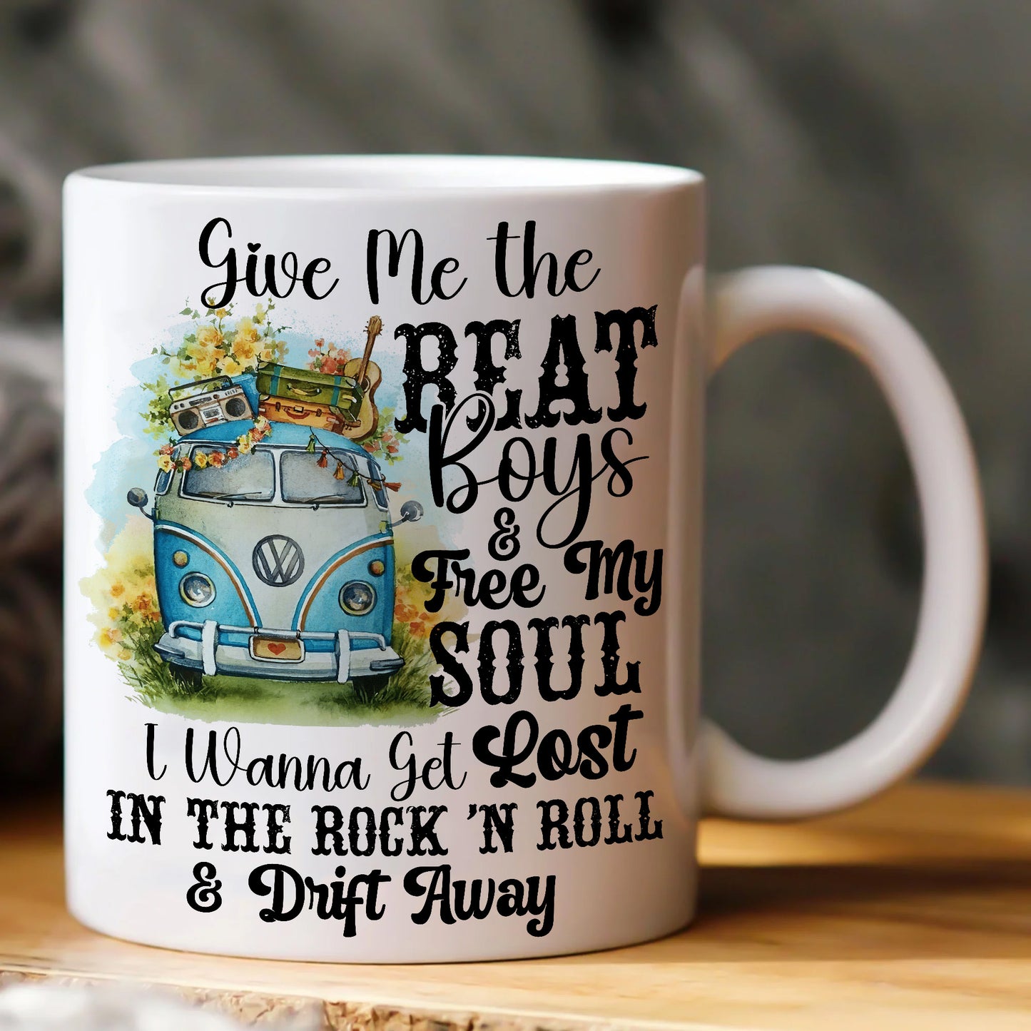 Hippie Guitar Give Me The Beat - Hippie Rock White Mug