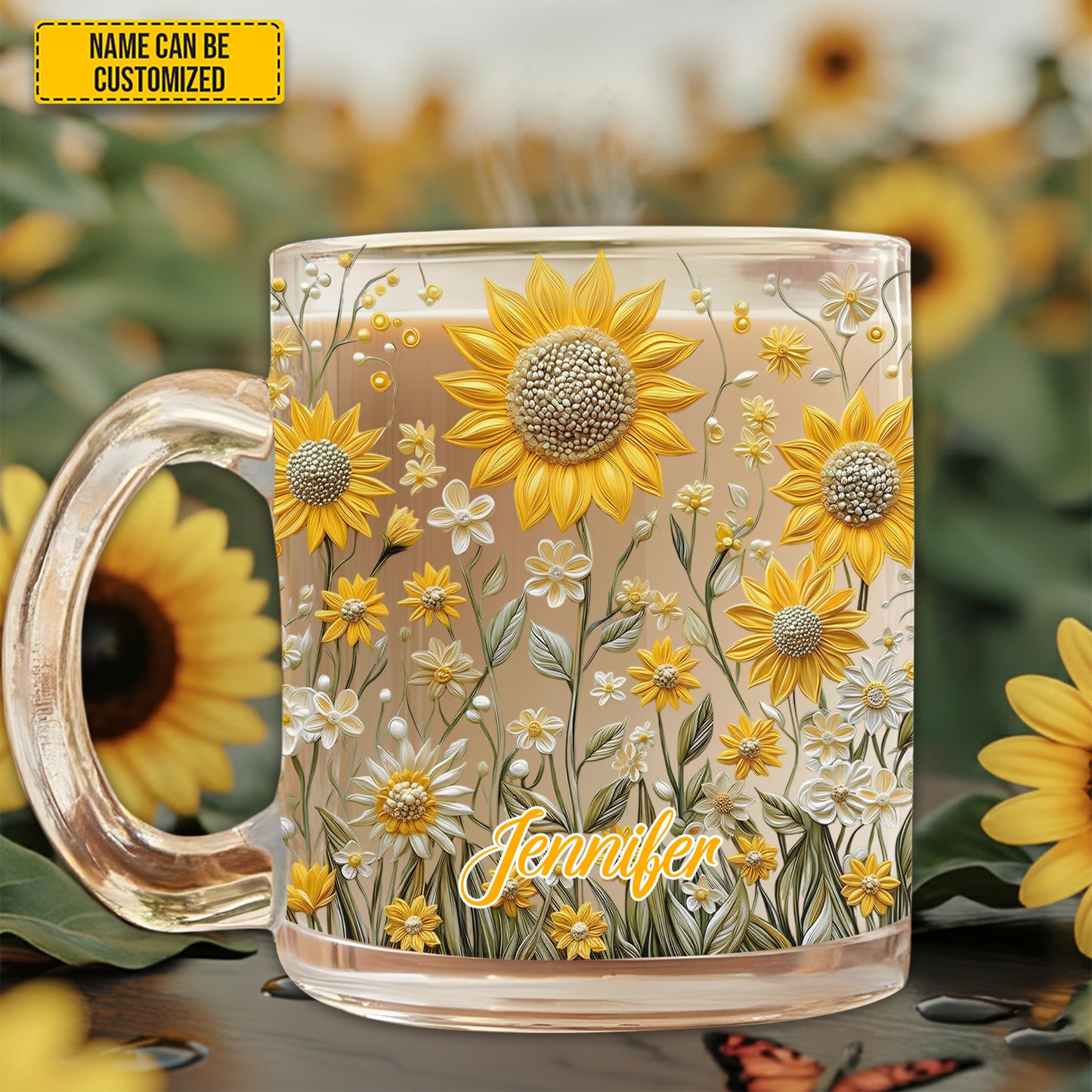 Beautiful Sunflower - Personalized Sunflower Glass Mug