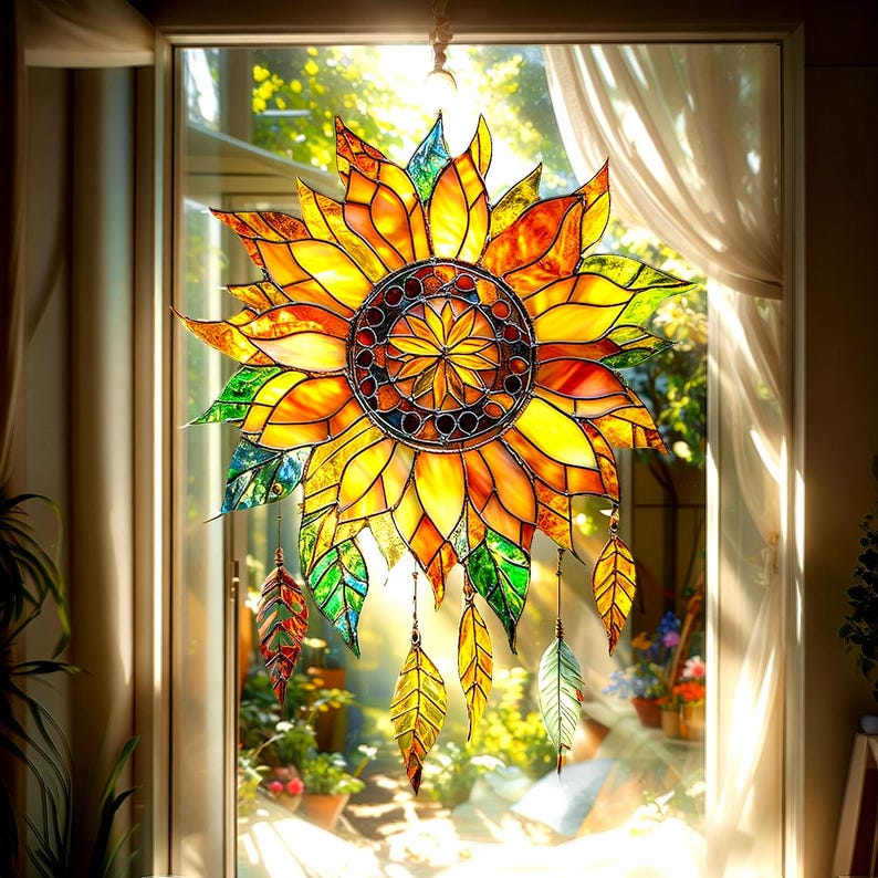 Sunflower Acrylic Suncatcher, Flower Window Hanging
