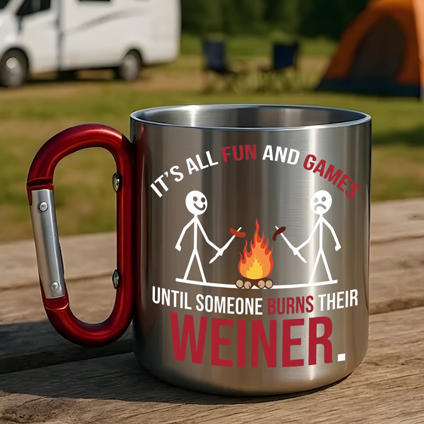 Burnt Weiner – Funny Camping Carabiner Mug