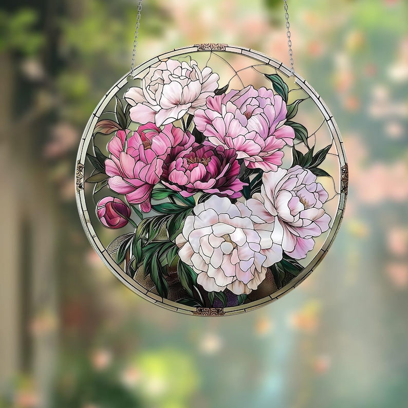 Peony Suncatcher ACRYLIC Hanging Sign, Peony Window Hanging