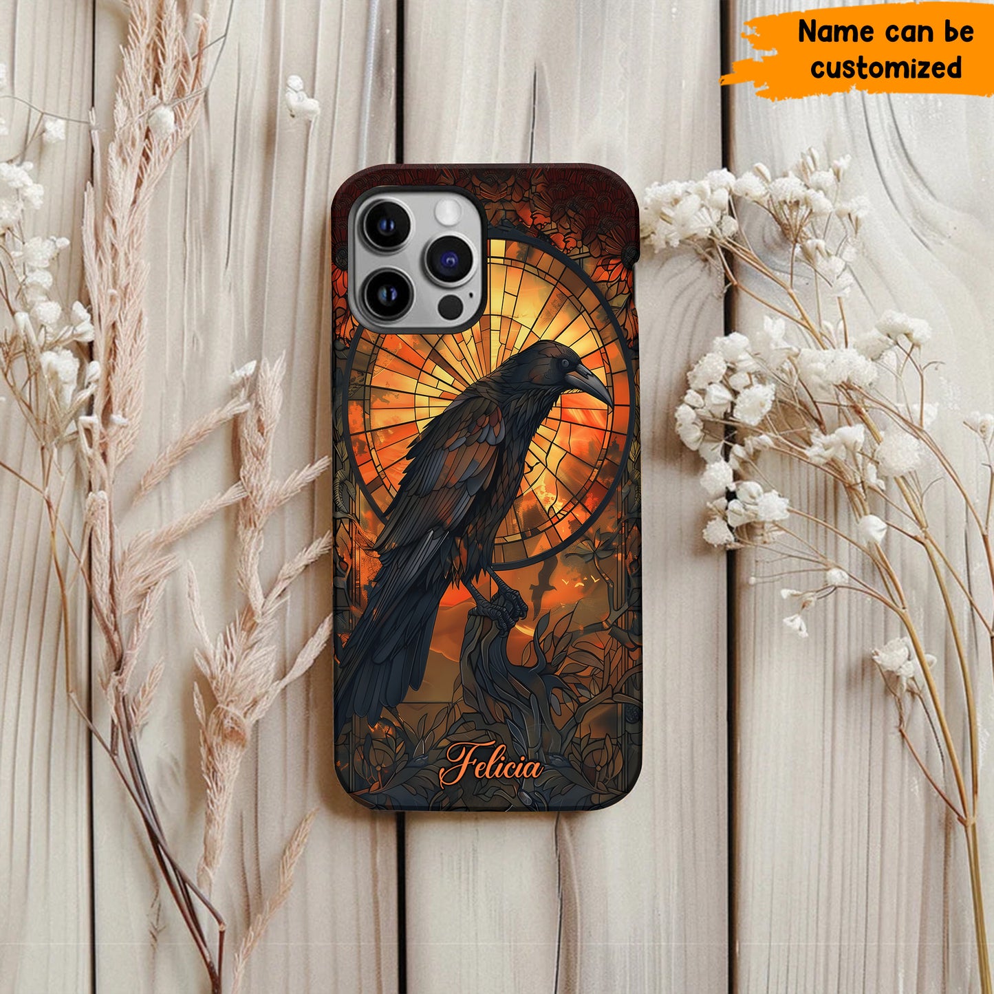 Raven Halloween Stained Glass - Personalized Phone Case