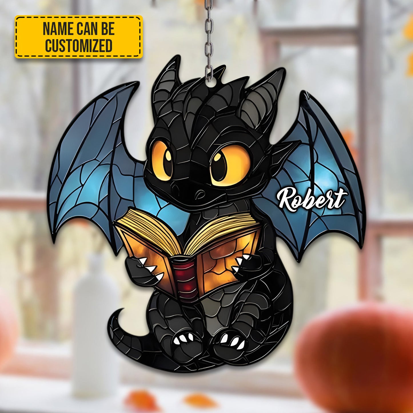 Personalized Dragon With Book Acrylic Window Hanging