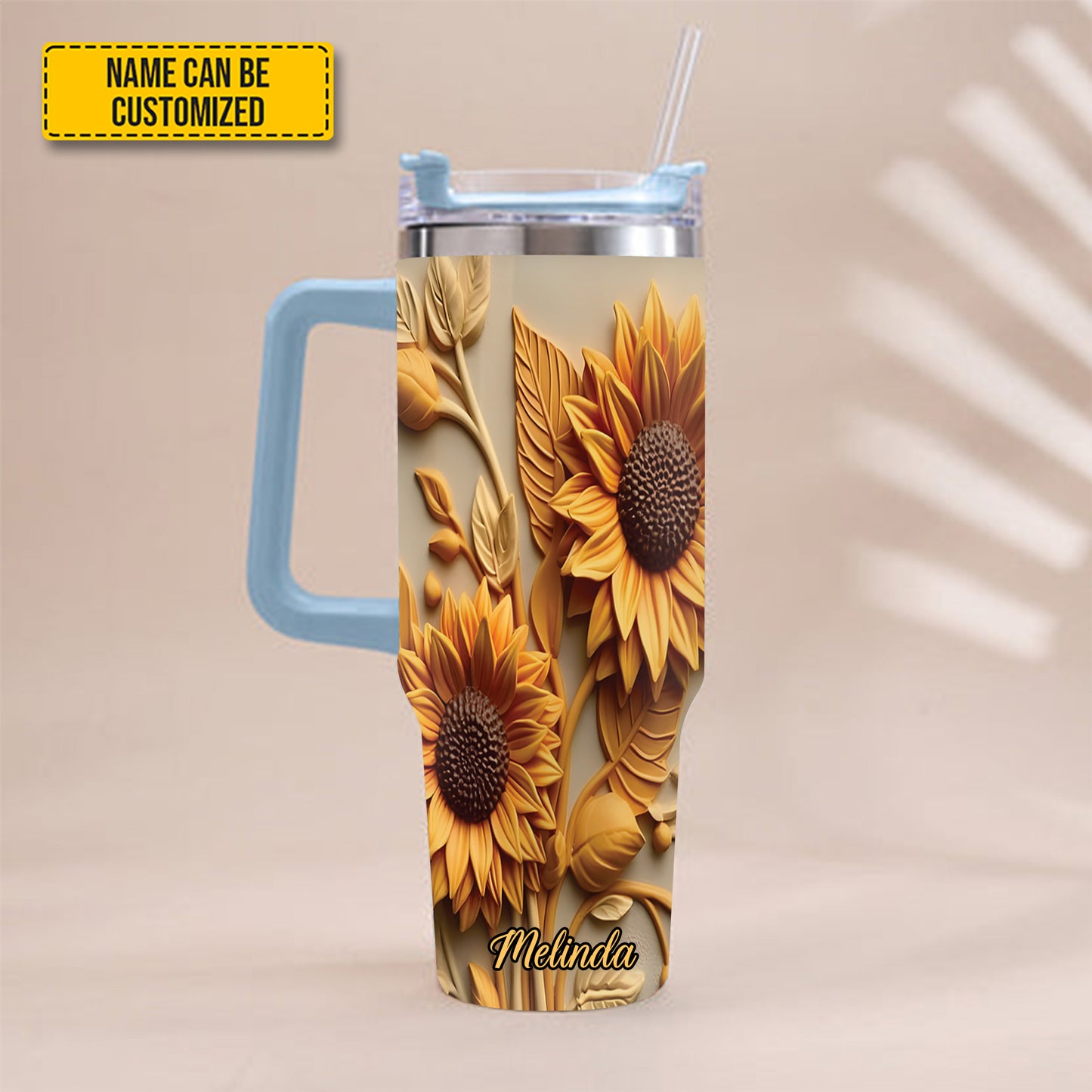 Love Sunflower - Personalized Tumbler With Handle 40oz