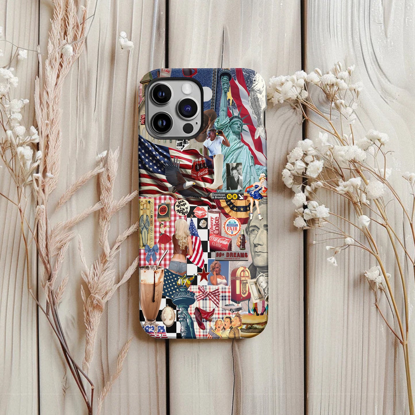 American Dream Collage – Retro Patriotic Phone Case