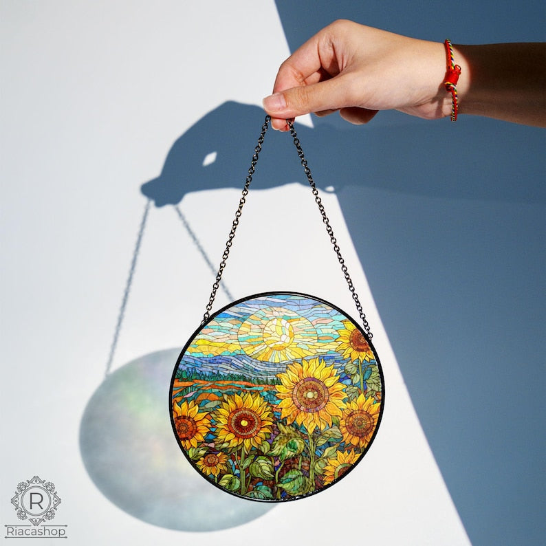 Sunflower Acrylic Window Hanging , Floral Pendant Window Wall