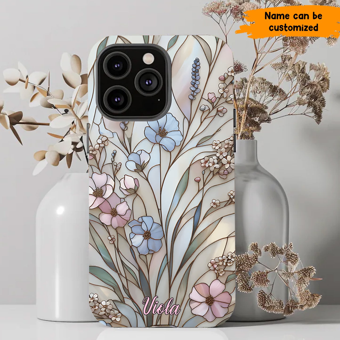 Wildflower Stained Glass Effect – Personalized Flower Phone Case