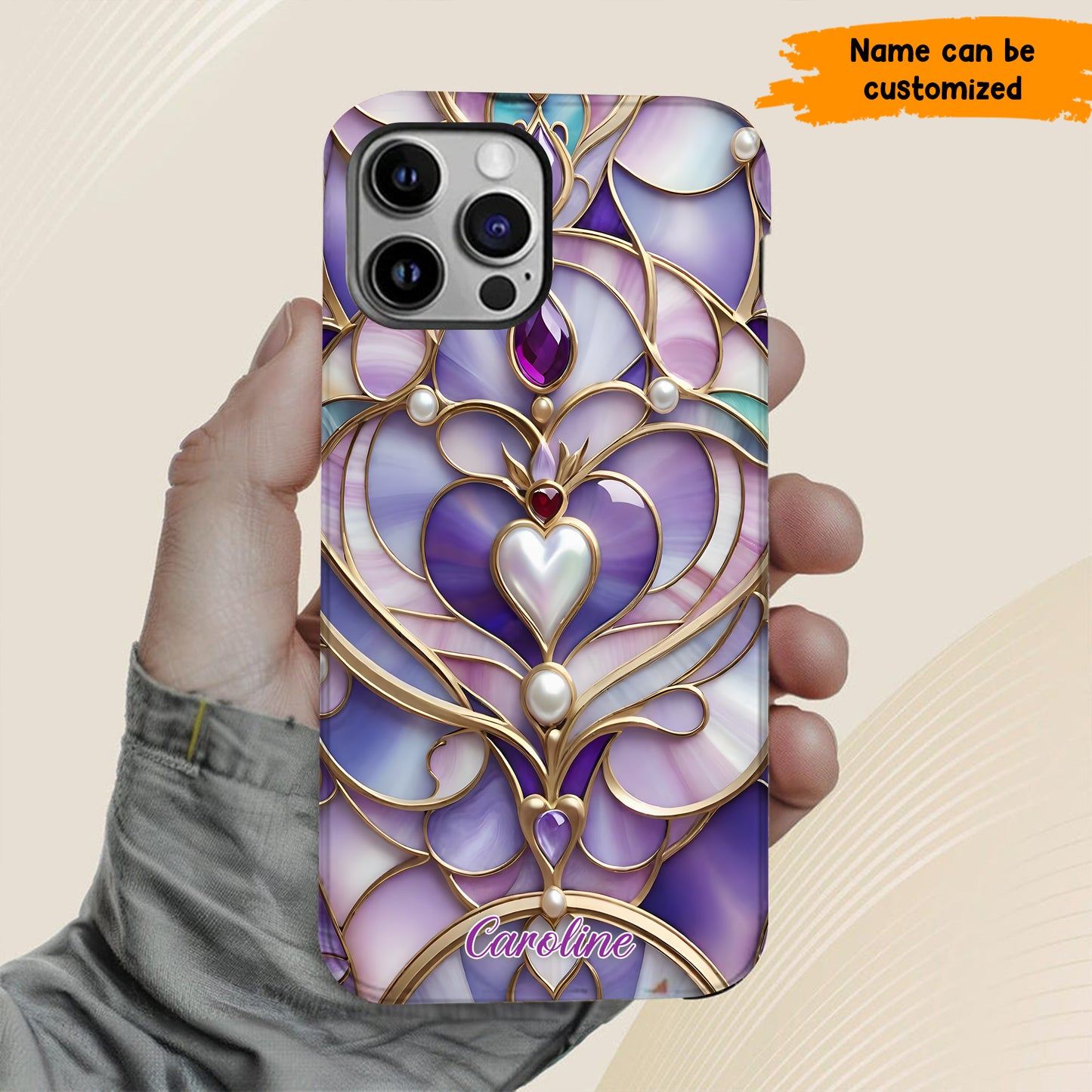 Personalized Royal Heart Stained Glass Phone Case