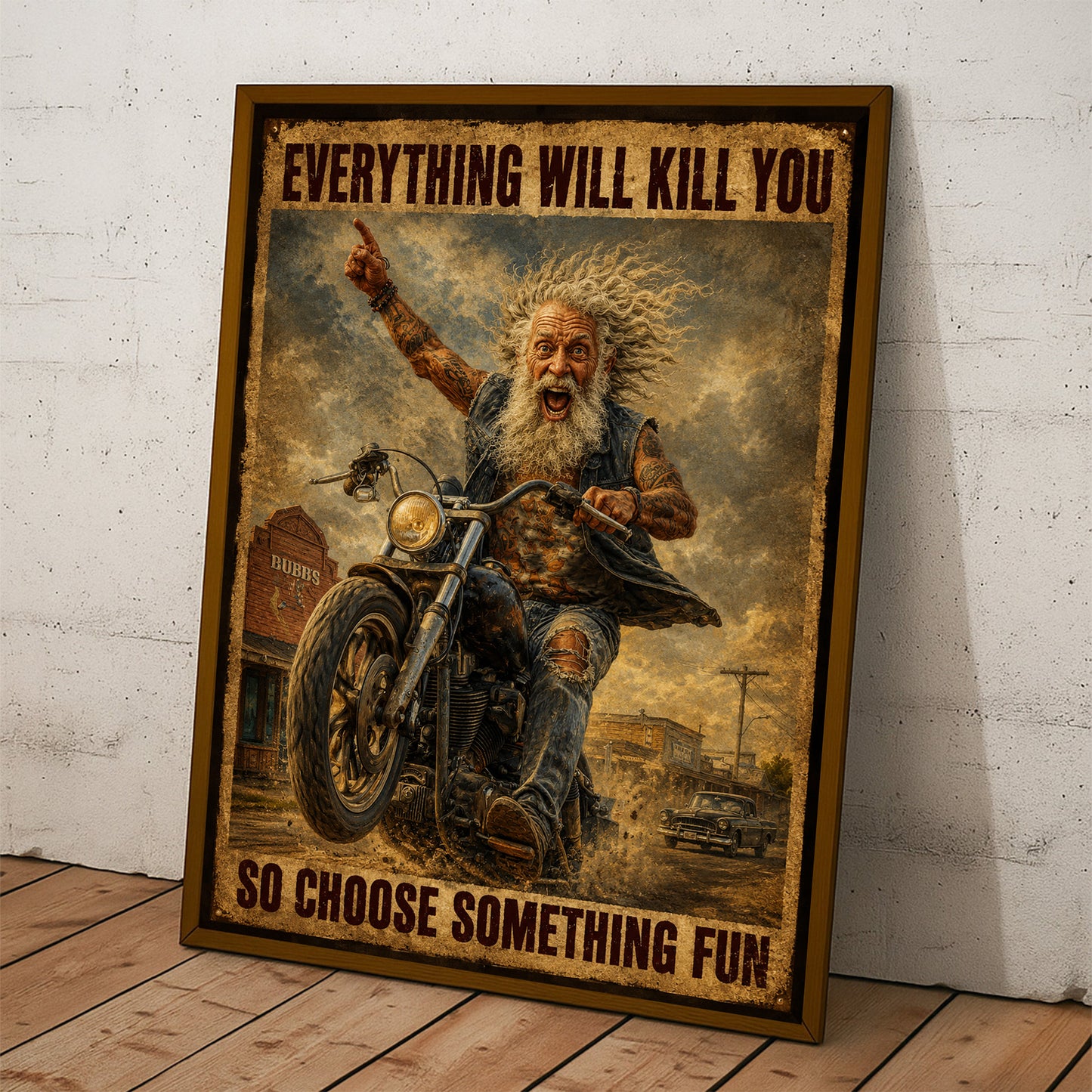 Vintage Old Man Biker Poster & Canvas