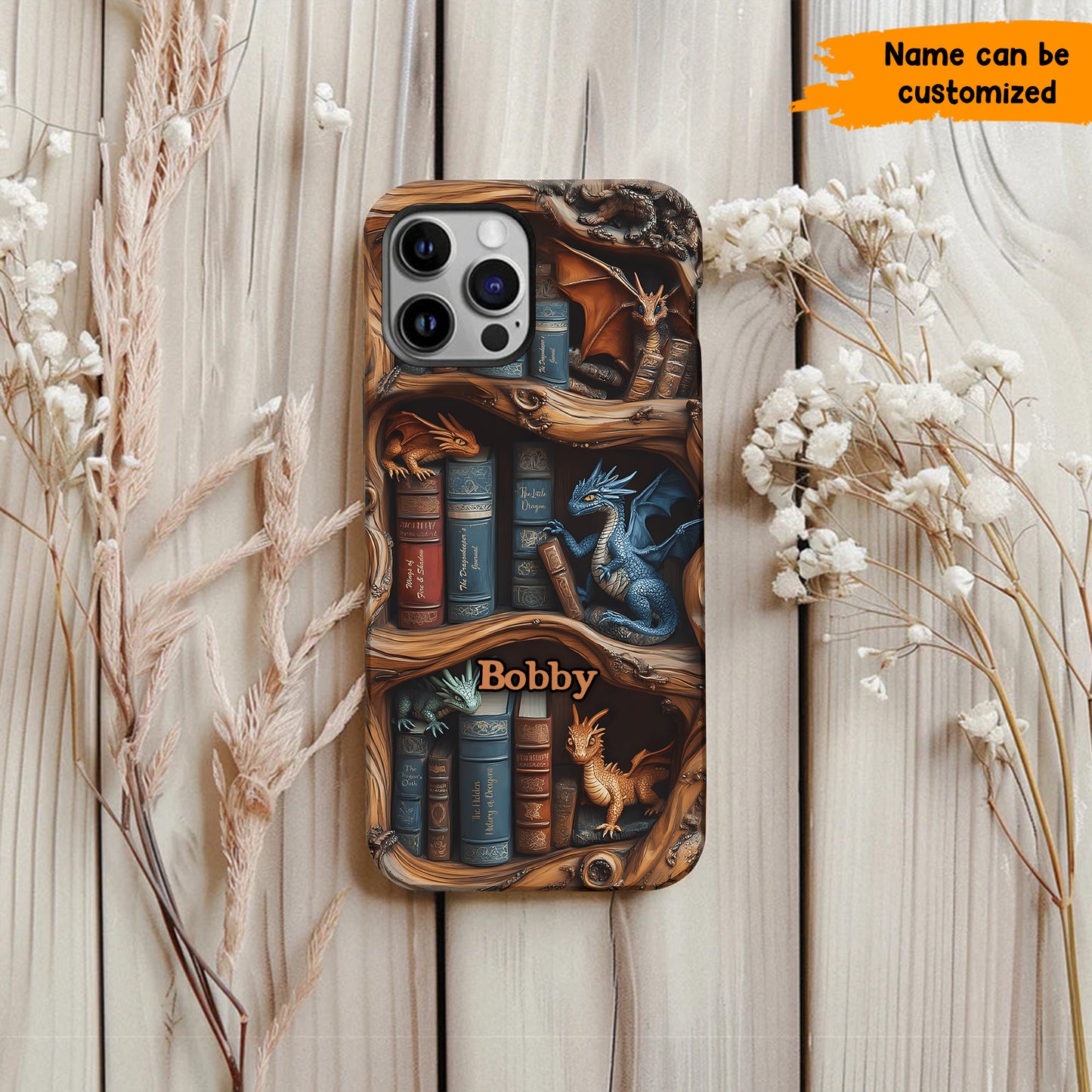Personalized Dragon & Bookshelf Phone Case