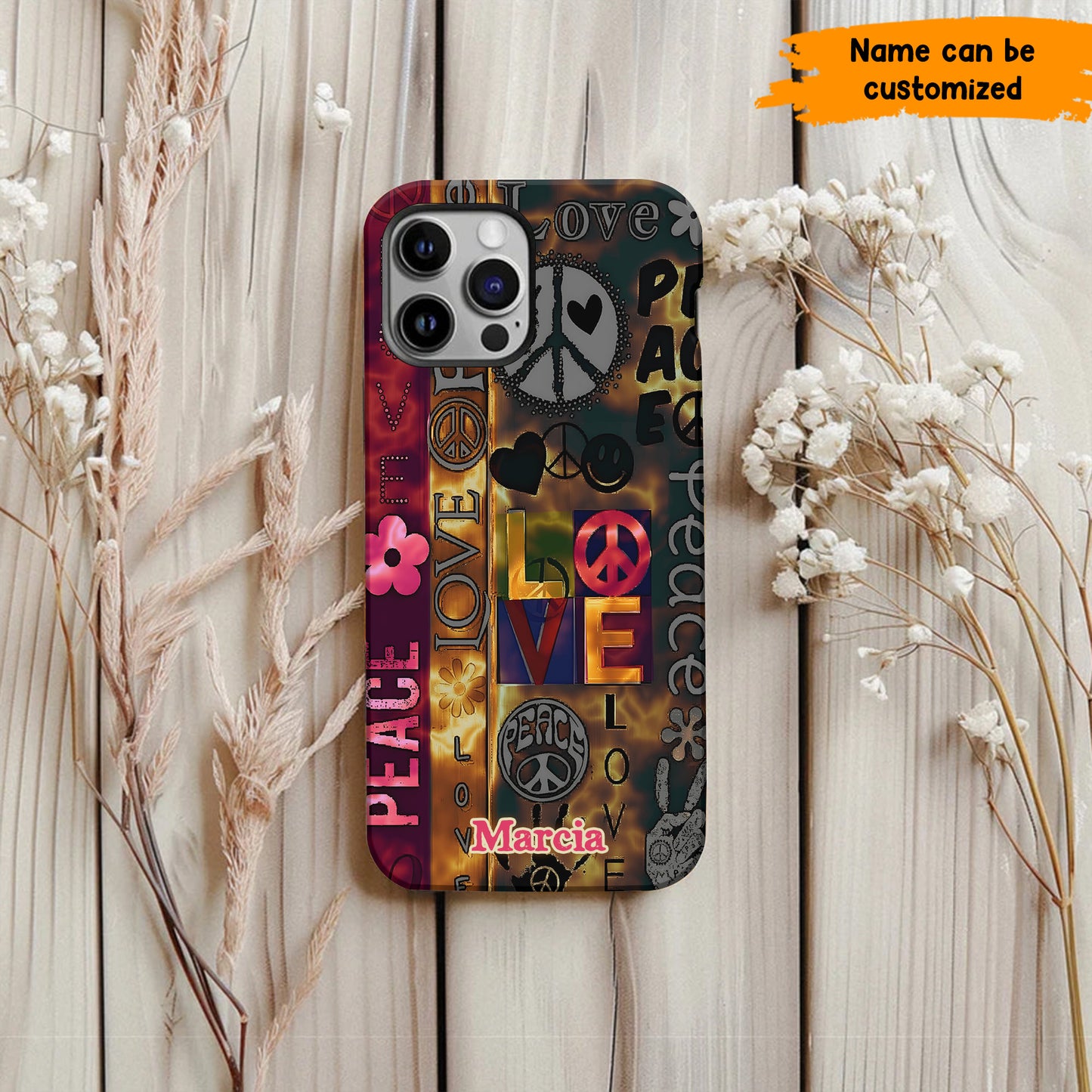 Peace & Love Vibes – Personalized Hippie Phone Case