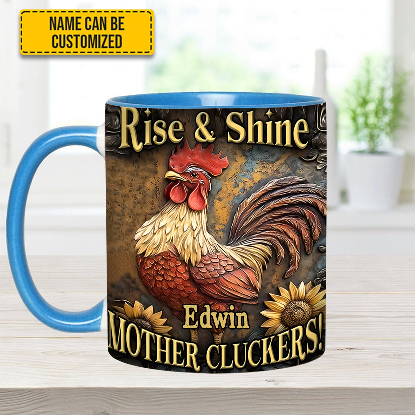 Rise & Shine - Personalized Chicken Accent Mug