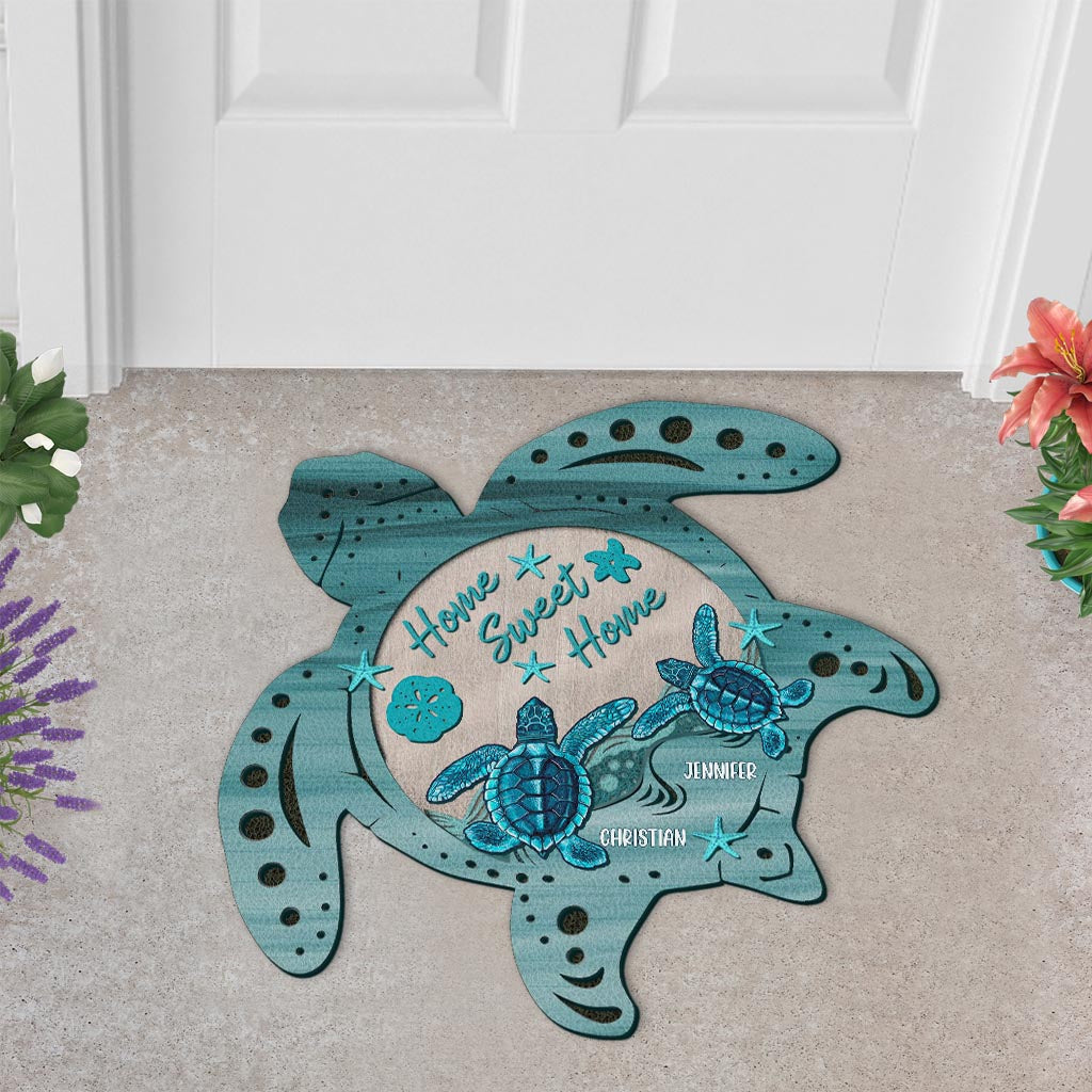 Turtle Awesome Couple - Personalized Turtle Shaped Doormat