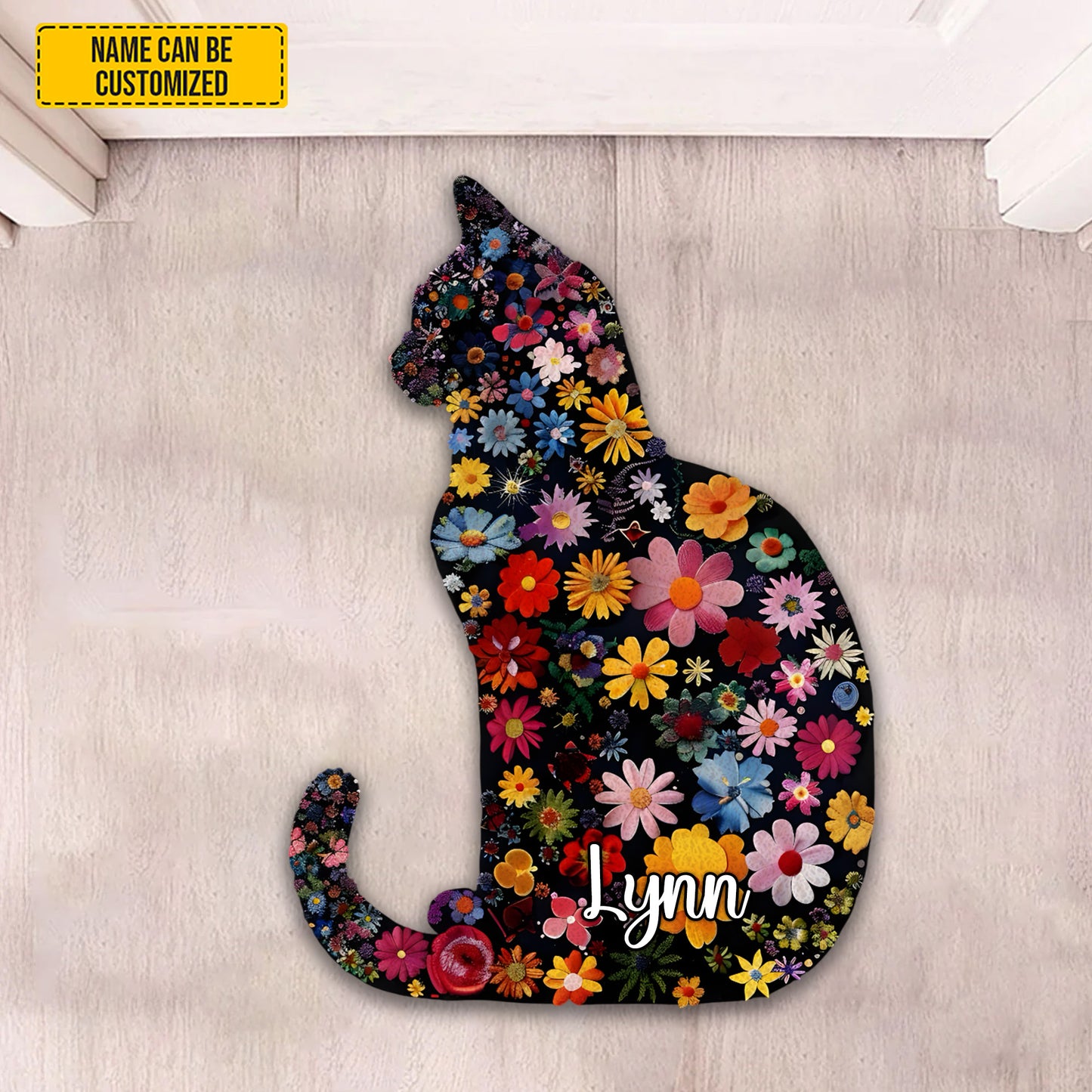 Cat Floral - Personalized Cat Shaped Doormat
