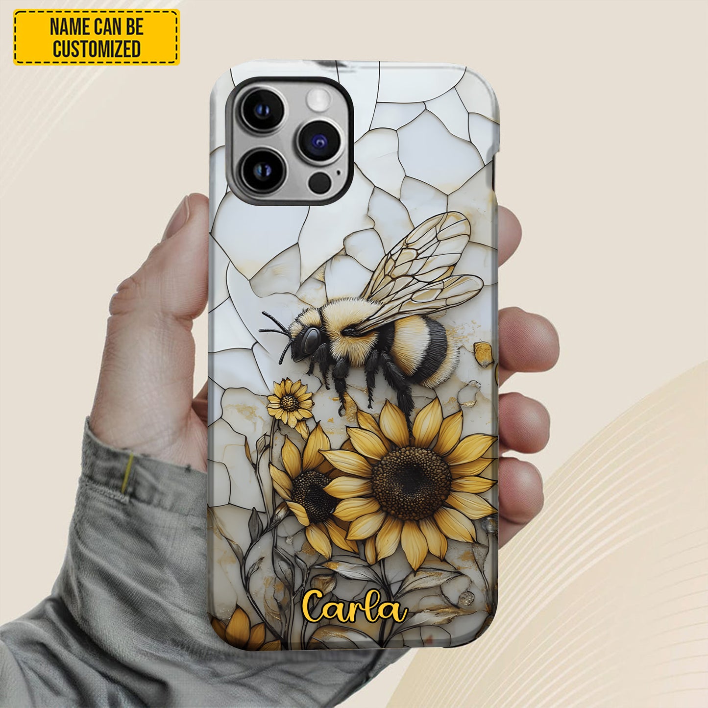 Sunflower Bee Stained Glass - Personalized Phone Case