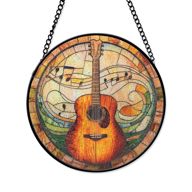 Guitar Stained Glass Suncatcher, Music Lover Window Hanging