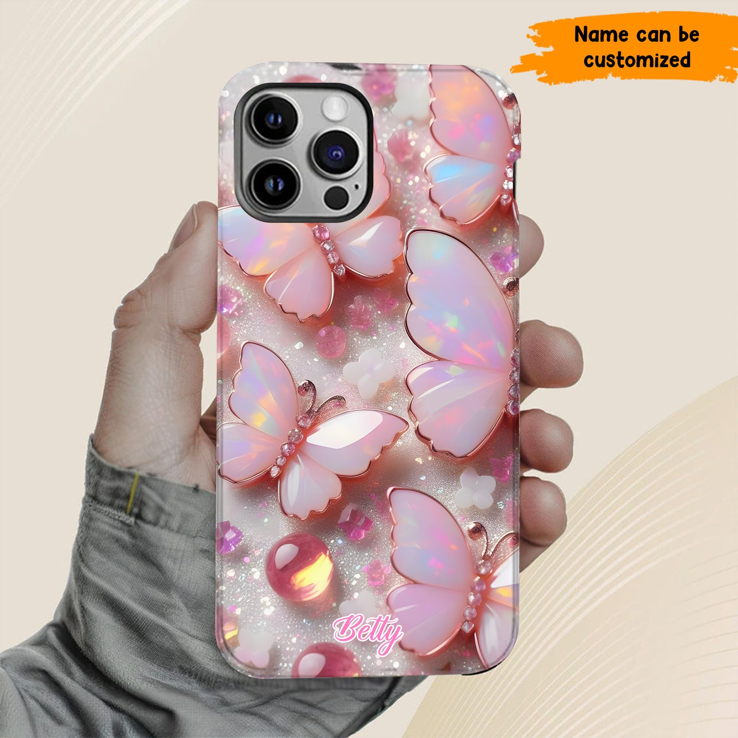 Personalized Pink Opal Butterfly Phone Case