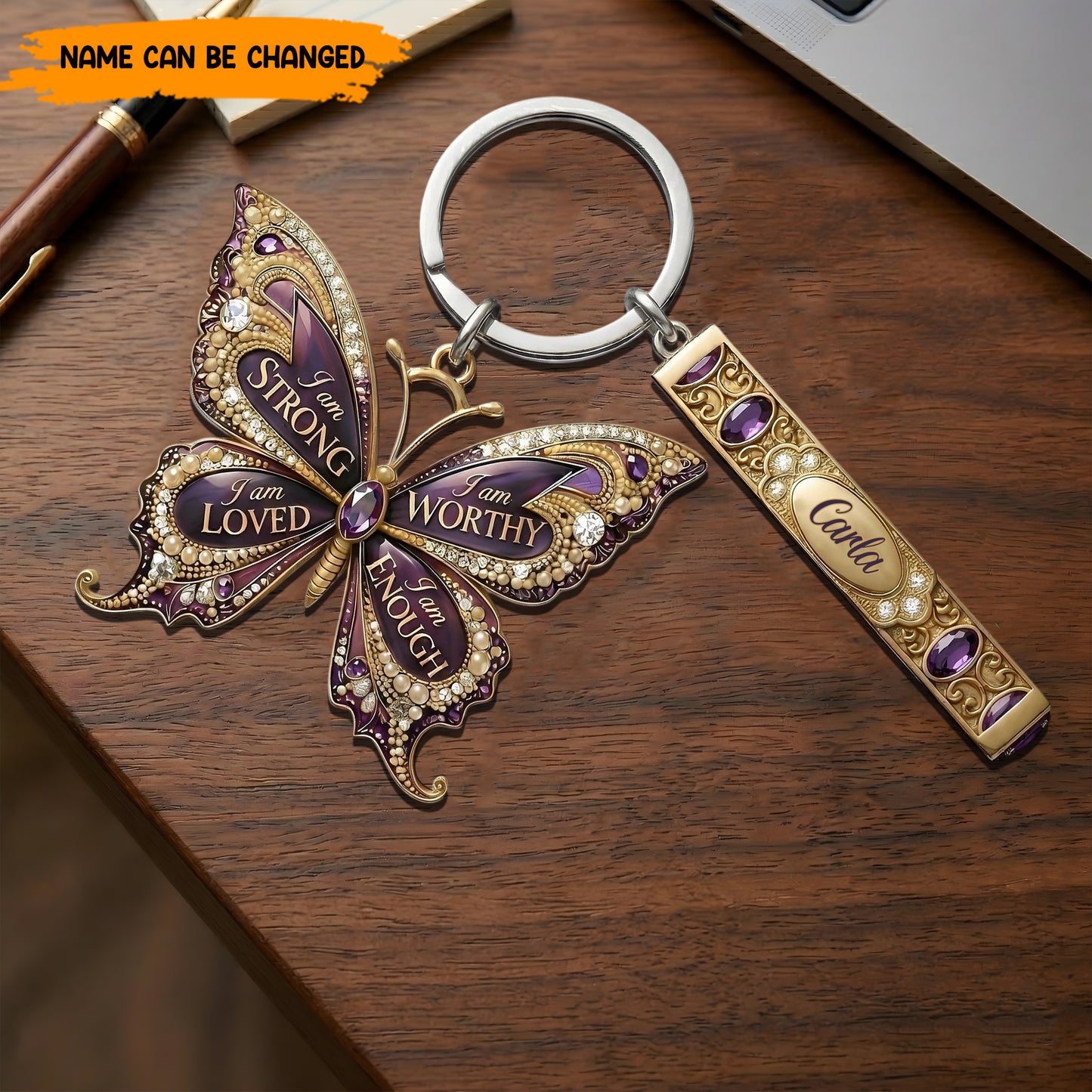 I Am Strong - Personalized Butterfly Keychain With Charms