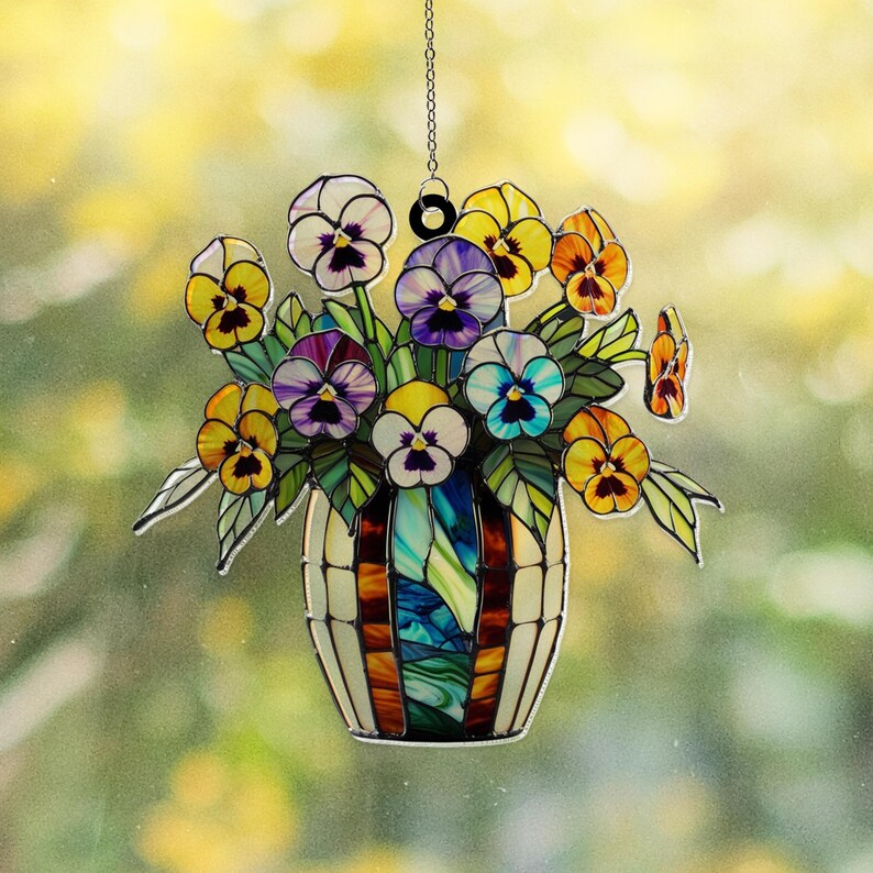 Pansy Flowers Acrylic Window Hanging