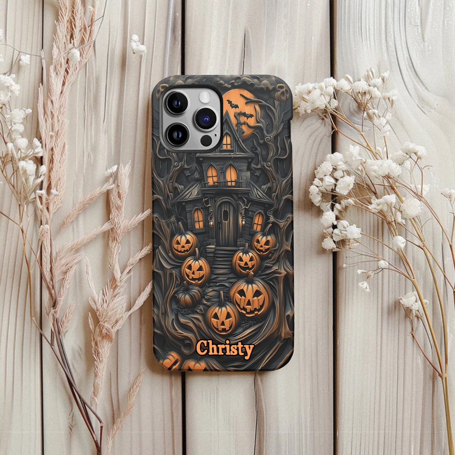 Personalized Haunted House & Pumpkins Halloween Phone Case