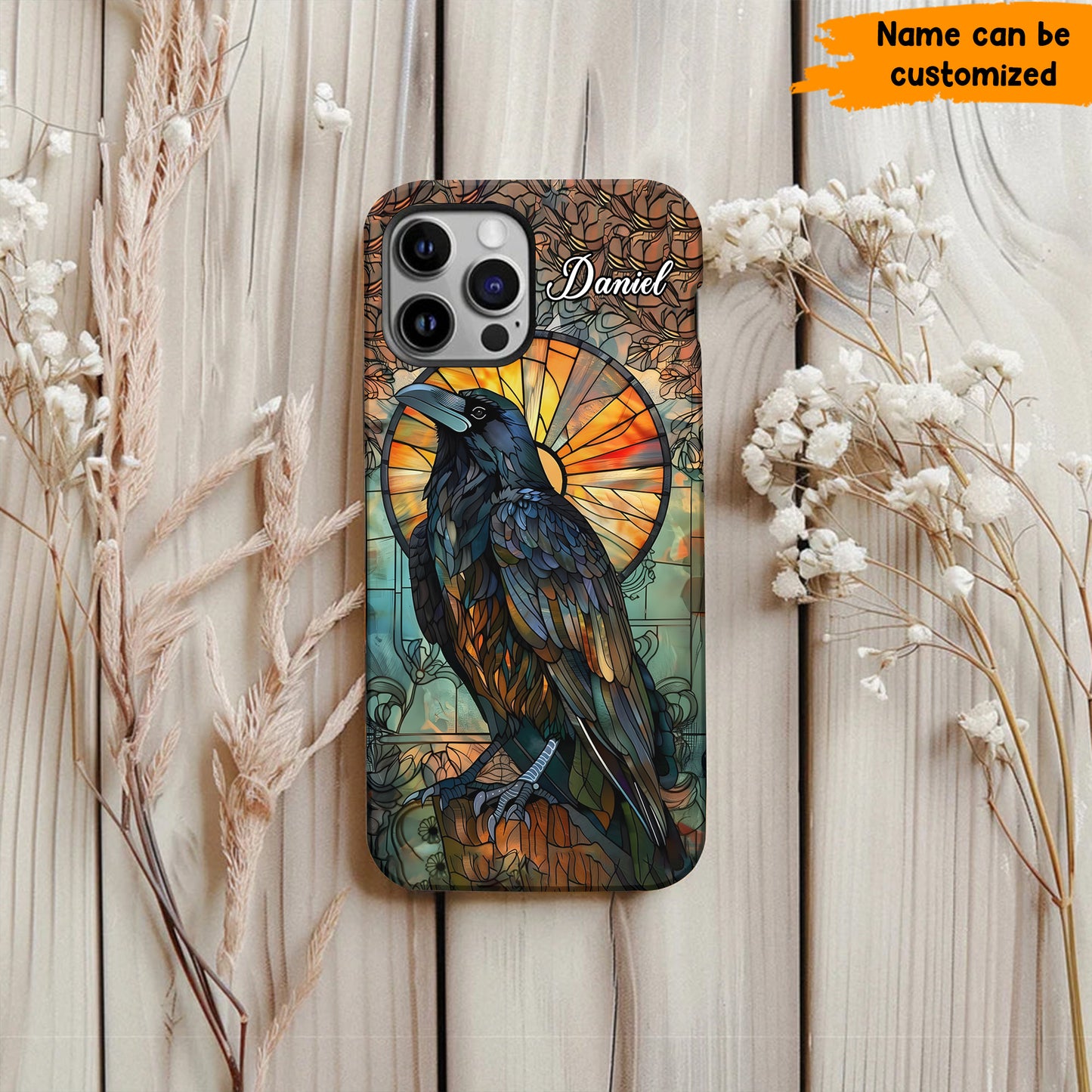Stained Glass Raven - Personalized Raven Phone Case