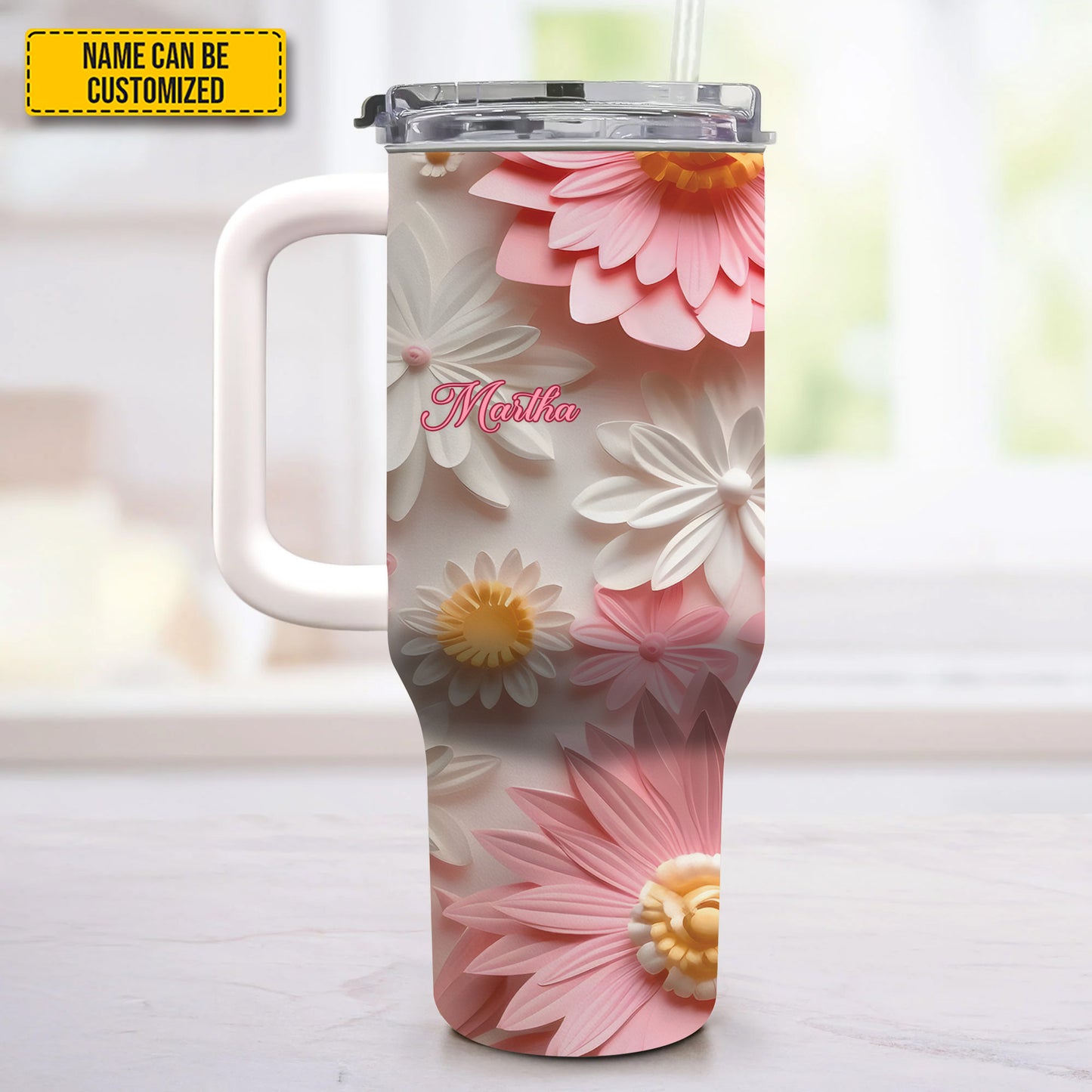 Beautiful Flowers - Personalized Tumbler With Handle 40oz