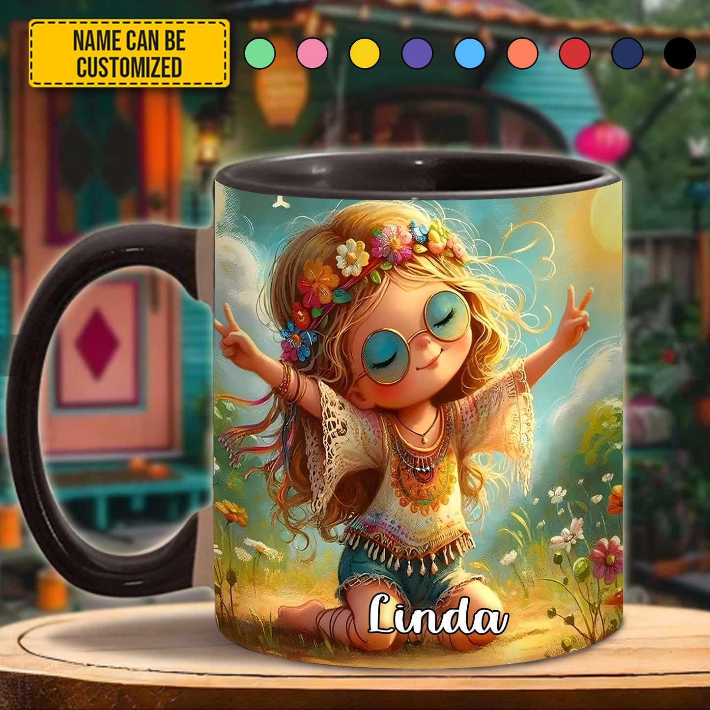 Personalized Hippie Girl Accent Mug