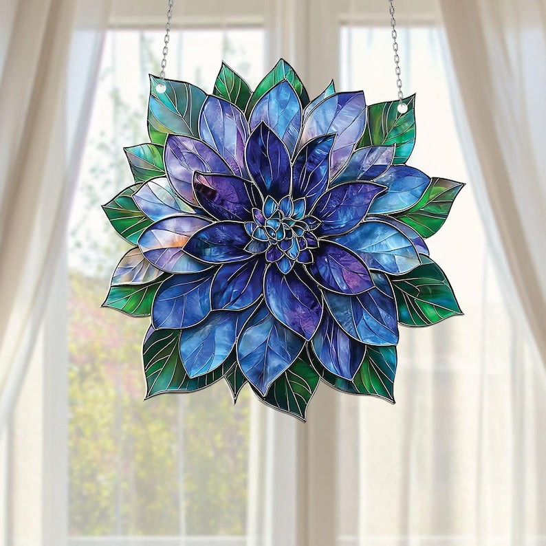Vibrant Blue Dahlia Acrylic Window Hanging