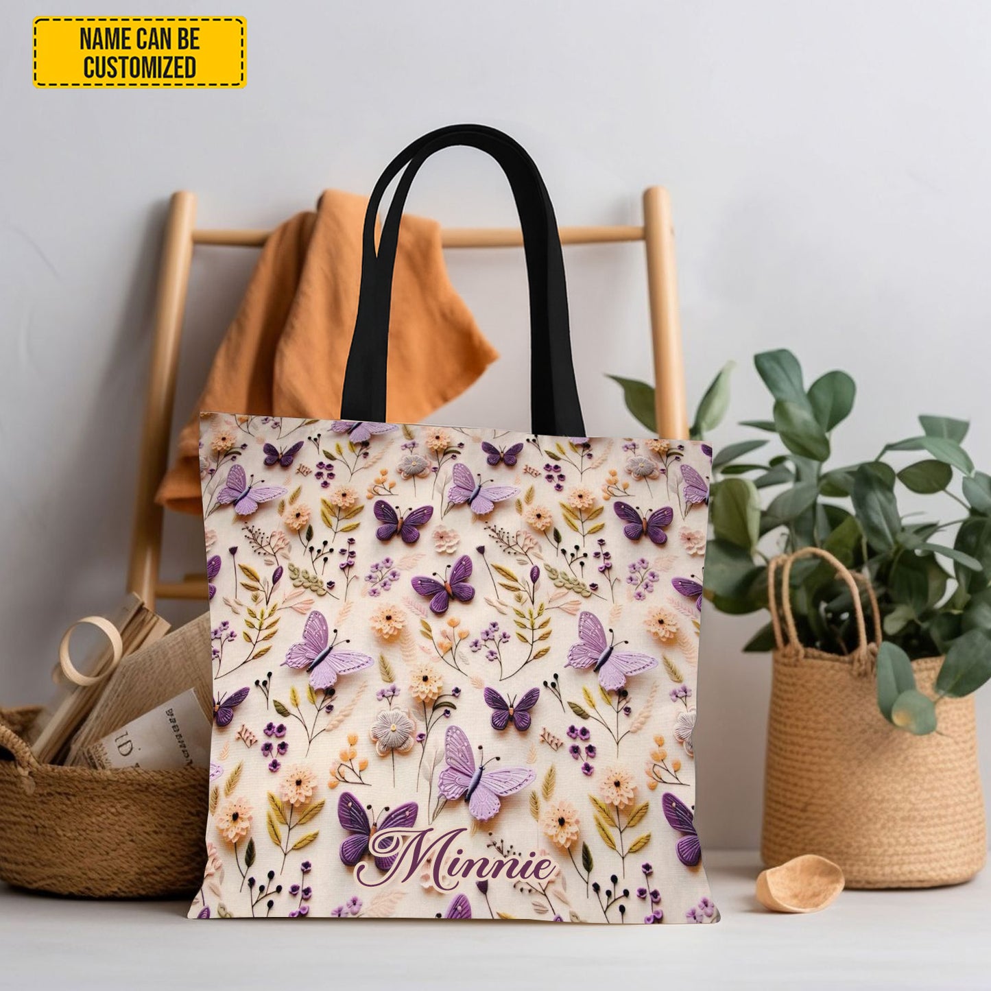 Floral Butterflies Tote Bag - Personalized Tote Bag