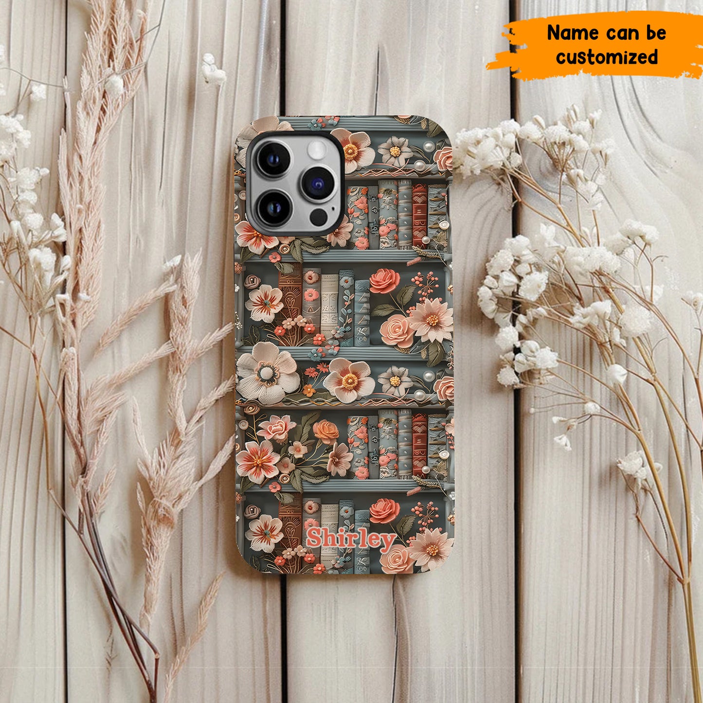 Personalized Floral Bookshelf Phone Case