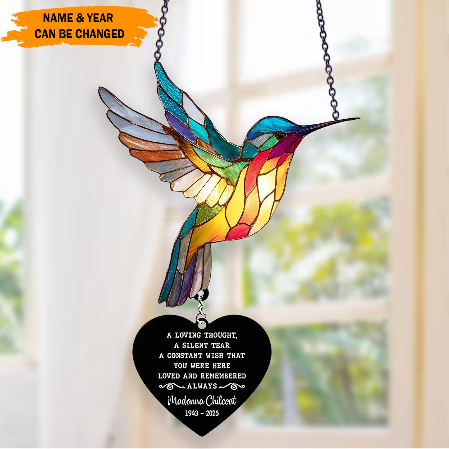 A Loving Thought - Personalized Hummingbird Memorial Acrylic Window