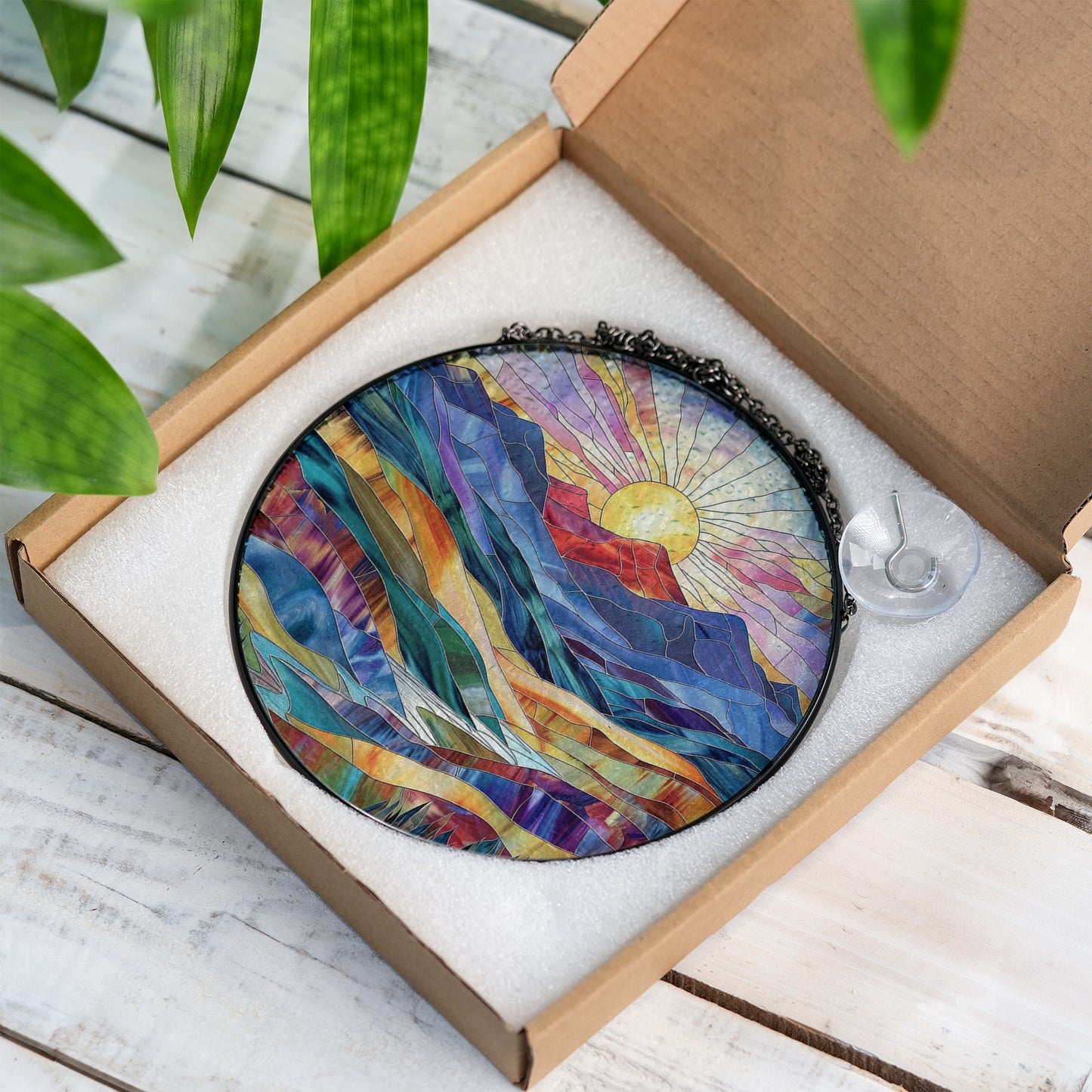 Mountain Sunrise Stained Glass Suncatcher