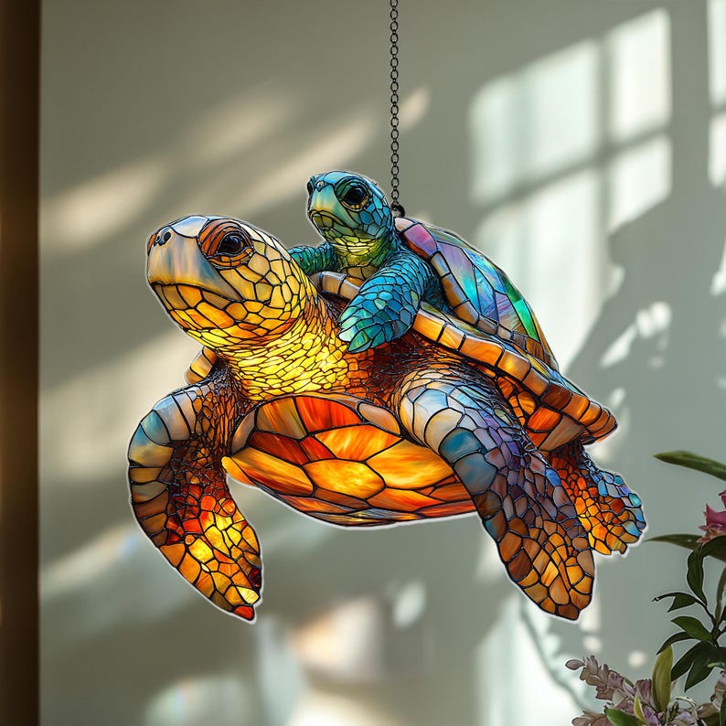 Tortoise Mom Turtle Acrylic Window Hanging